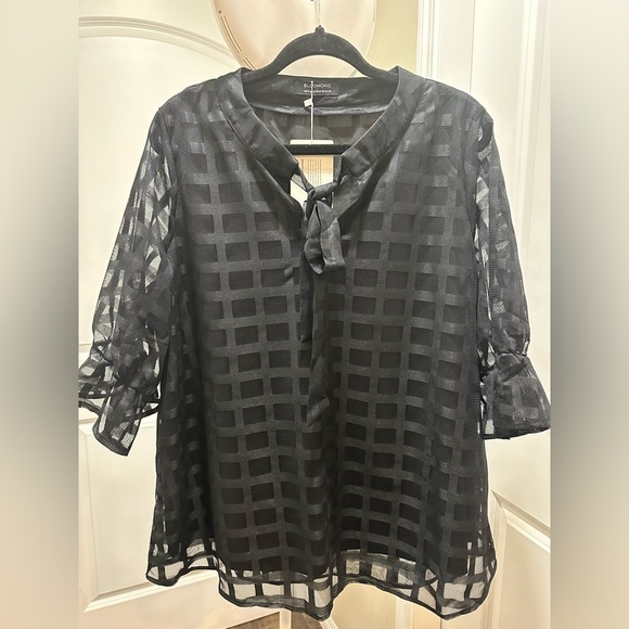 BloomChic Plus Size XL Black Tie Front Boxy Blouse us14-16 - Picture 2 of 8